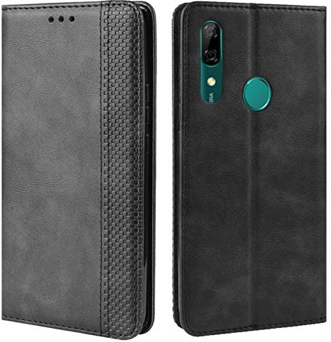 HualuBro Coque Huawei P Smart Z, Etui Housse à Rabat en Retro PU Cuir Flip Leather Case Cover Antichoc Portefeuille Protection Stand Coque pour Huawei P Smart Z 2019 (Noir)