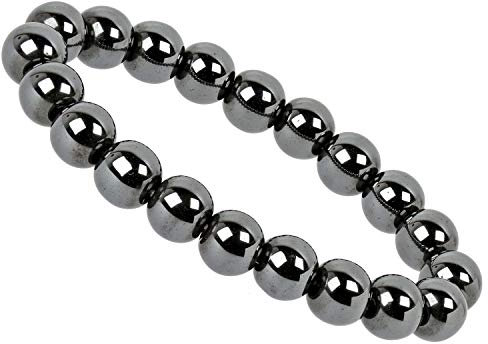 ELEDORO Stretch Armband aus echten Edelsteinen-Perlen 10mm: für Energie und Harmonie (Hämatit)