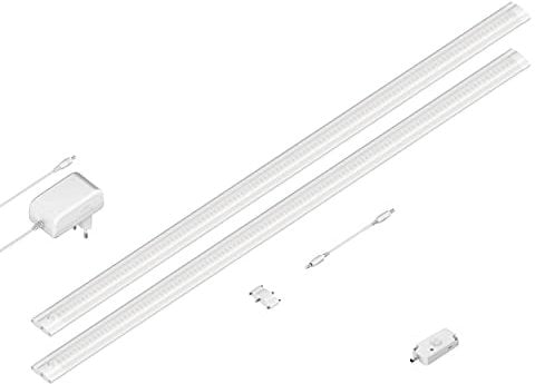 ledscom.de LED Unterbau-Leuchte SIRIS weiß matt, mit Bewegungsmelder, flach, je 90cm, je 963lm, warm-weiß 2er Set