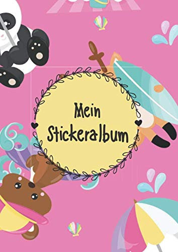 Mein Stickeralbum: Stickerheft für Mädchen und Jungen leer zum sammeln von Stickern | Motiv: Sommerspass mit Tieren DIN A4 Format mit 40 Seiten | Kein Silikonpapier zum wieder abziehen !