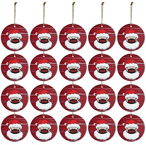 Xniral 2020 Weihnachtsmann Trägt Eine Maske Weihnachtsschmuck Runder Anhänger für Weihnachtsbaum Weihnachtsdeko(C,20 STK)
