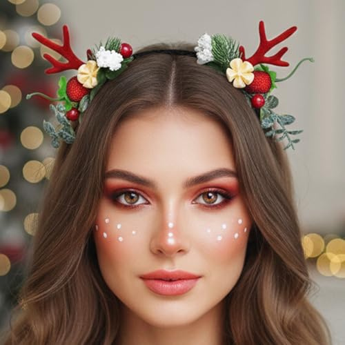 Unicra Serre-tête en bois de cerf pour femme et fille - Accessoires pour Noël ou Halloween (B)
