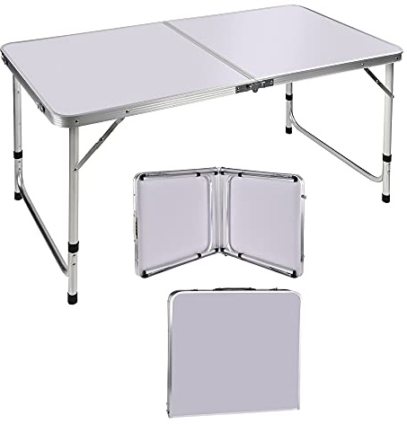 AUTOFU Klapptisch, 90 cm, tragbar, zusammenklappbar, mit Tragegriff, Höhe verstellbar, 120 cm, quadratisch, Camping-Picknicktisch, zusammenklappbarer Computertisch, leicht, nur 4,5 kg