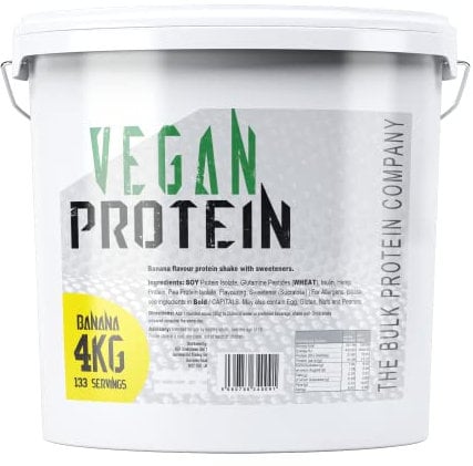 Vegan Protein 4kg - Plant Based Protein Powder - Supports Muscle Gains - Low Carbs & Low Fat - 133 Servings - The Bulk Protein Company (Banana)
