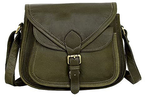 Dhk Devil Hunter Killer 25,4 cm Leder-Geldbörse Damen Schultertasche Crossbody Satchel Damen Tote Reisegeldbörse Echtes Leder (Olivgrün)
