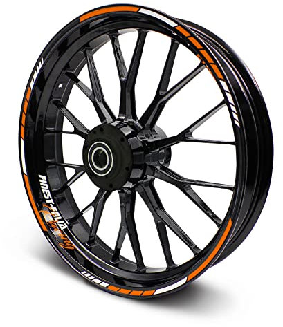 Felgenrandaufkleber Komplett Set RS Design 20-teilig inkl. Felgenbettaufkleber passend für 15 ″ 16 ″ 17 ″ Zoll für Motorrad Auto Fahrrad zweifarbig MR016 (Neon orange)