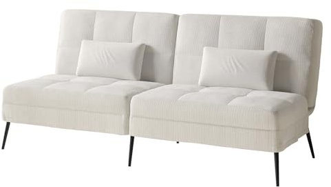 COMHOMA Canapé-lit avec Fonction de Couchage - Housse futon Convertible - Canapé d'angle - Canapé d'invité 3 Places - avec Dossier réglable en Velours côtelé Beige