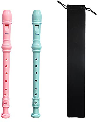 Farcaya Sopran-Blockflöteninstrument für Kinder, Studenten, Anfänger, deutscher Stil, C-Schlüssel, 8-Loch-Sopran-Blockflöte mit sauberen Stäben, Aufbewahrungskoffer (Rosa + Hellblau), 2-teilig
