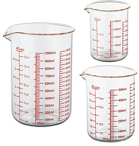 High Borosilicate Glass Measuring Cup Set-V-Shaped Spout，Includes 250ml(8OZ), 500ml(16OZ), and 1000ml(32OZ) Glass Measuring Beaker for Kitchen or Restaurant, Easy to Read