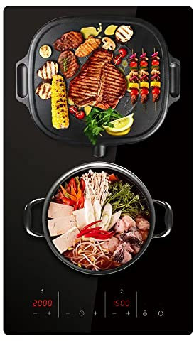 2 Zones 30cm Glass Electric Ceramic Hob in Black, Built-in worktop & Touch Controls,3000W