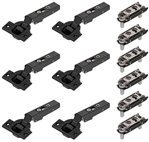 6 x siwitec Blum CLIP top BLUMOTION 110° Scharnier zum Anschrauben mit Feder, Softclose, Onyxschwarz, Eckanschlag inkl. geraden Exzenter-Montageplatten