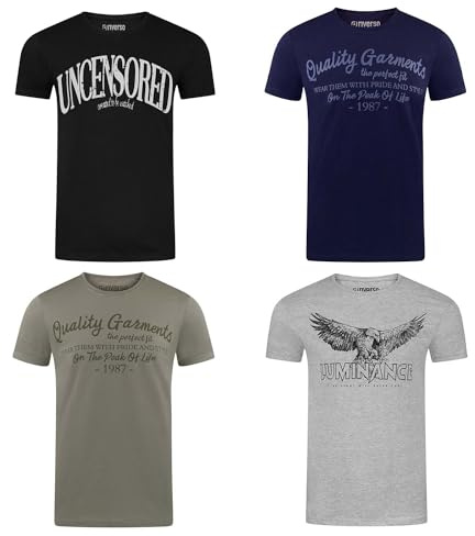 riverso Tshirt Herren Baumwolle Regular Fit RIVLeon 4er Set Pack Rundhals Kurzarm Sommer Tee Shirt Print, Größe:XL, Farbe:Farbmix 30