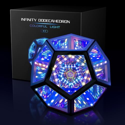 MITO Infinity Dodecahedron Mirror Light, Color Art Light for Game Room Decor 3D Hyper Cube RGBW Color Changing Night Lighting for Computer Desk
