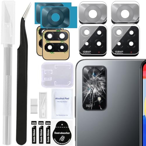ZHUROUPU 2 Pack Kamera Glas Ersatz mit Kleber kompatibel mit für Xiaomi Redmi Note 11s 4G (Schwarz) inkl. Kleber & Pinzette und Professional Reparatur Kit