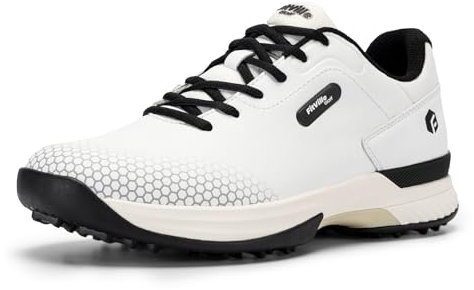 FitVille Mens Golf Shoes Extra Wide Fit Casual Sneakers Water Resistant Non Slip Outdoor Spiked Trainers for Golf Training White Black