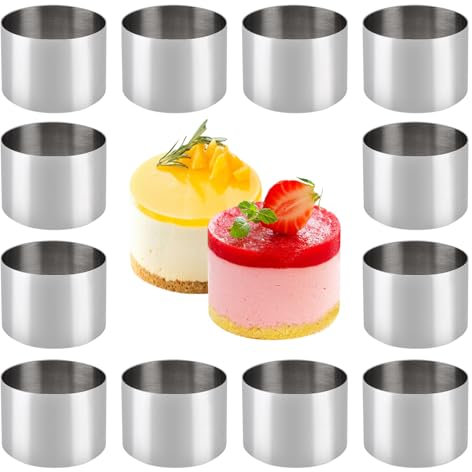 Nizirioo Dessertringe und Speiseringe, 12 Stück Servierringe Edelstahl, Lebensmittel Ringe, Runder Mousse-Ring, Rund, Backring Tortenring, Anrichteringe für Backen Gebäck Mousse