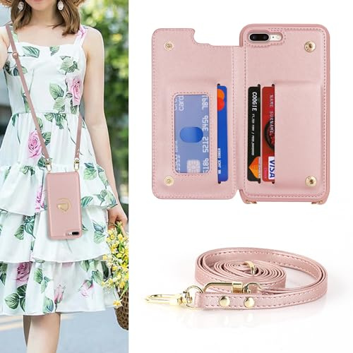 SailorTech iPhone 7 Plus/8 Plus Case with Credit Card Holder, Leather Case Ring Stand with Kickstand and Card Slots Wallet - Rose Gold