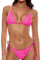 Glänzendes Triangel-Bikini-Set für Damen, Pailletten, Neckholder, String, rückenfrei, seitliche Bindung, zweiteiliger Badeanzug, Rosenrot, 2-4