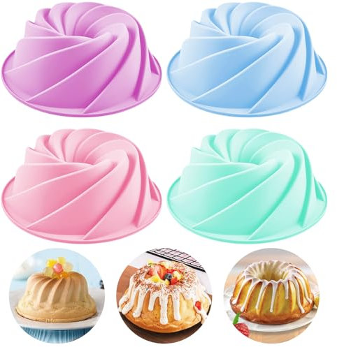 Qixuer 4 Stück Silikon Gugelhupfform Groß, Ø 24.5 cm Backform Silikon Backformen Kuchenbackform Tortenformen Spiral Napfkuchen Kuchen Backform Antihaft Wiederverwendbare Kuchenform Set Für Diy Backen