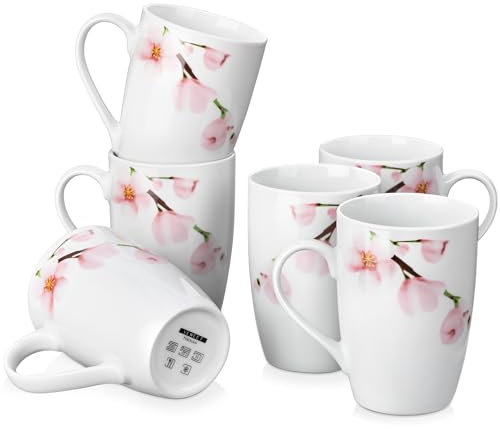 VEWEET ANNIE kaffeetassen set 6er, 480 ml kaffeebecher porzellan, Kaffeetassen Set groß mit Henkel, Kaffeetassen, Tassen, Kaffeetasse groß, Geeignet für verschiedene Getränke