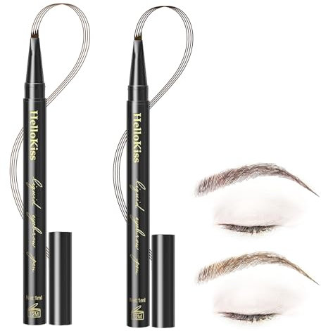 LINXINS 2PCS Eyebrow Pencil, Waterproof Tattoo Eyebrow Pen 4 Fork Tip Microblading Eyebrow Pen with Four Tips, 24 Hours Long Lasting and Natural Look(dark brown and light brown)