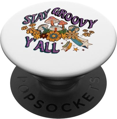 Retro Style Stay Groovy Y'all Pilze und Blumen PopSockets mit austauschbarem PopGrip