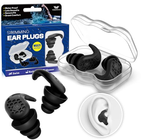 VIGOROAD - 2 pares de tapones para los oídos de natación, impermeables, ultracómodos, reutilizables, de silicona, para nadadores, ducha, baño, surf, piscina y otros deportes acuáticos (adultos,