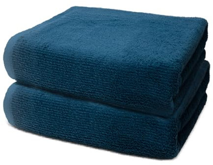 Lot de 2 Serviettes de Sauna 80x200cm | Drap de Bain Grande Taille | 100% Coton Premium | Spa & Massage | Epais 500g/m2 | Linge de Bain Doux & Absorbant | Oeko-TEX | Marque Ôhm | Bleu
