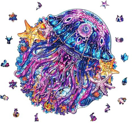 GLOBLELAND Holzpuzzle Erwachsene 200 Teile Holzpuzzles Qualle Wooden Puzzle Unregelmäßige Einzigartige Puzzle für Erwachsene Kreatives Weihnachten Geschenke 11.02x10.91 Zoll