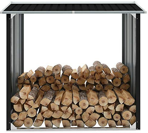 Rantry Schuppen aus verzinktem Stahl, 172 x 91 x 154 cm, Anthrazit, Gartengerätehaus für den Außenbereich, Holzregal für den Innenbereich, Holzregal für Kamin, Holz für den Innenbereich,