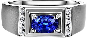 Eheringe Weissgold 750, Eheringe für Männer Mode 4 Prong Labor Geschaffener Saphir 1.025ct Ovale Form Blau Verlobungsring Größe 62 (19.7)