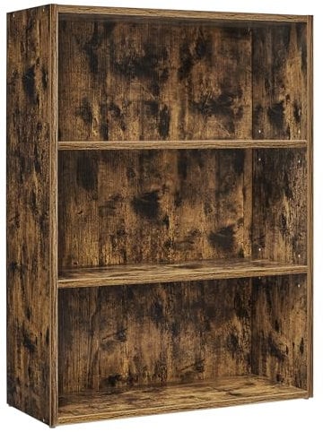 VASAGLE Scaffale a 3 Ripiani, Libreria, Scaffalatura Portaoggetti, Organizzatore con Scomparti, Ripiani Aperti e Regolabili, per Soggiorno, Ufficio, Camera da Letto, Marrone Vintage LBC163X01