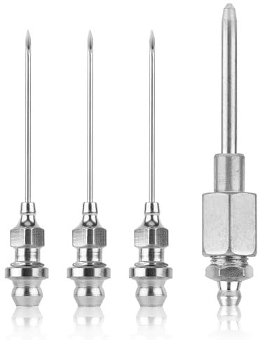NQEUEPN 4pcs Grease Needle Nozzle Kit, Grease Fitting Tool Steel Grease Needle Dispenser with Grease Gun Injector Tip Kit Grease Accessory for Small & Confined Spaces, Delicate Machines