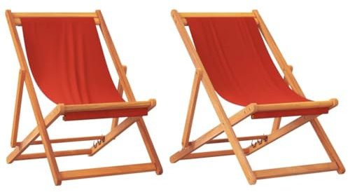 vidaXL Strandstühle 2 STK., Strandstuhl mit Holzrahmen, Klappbar Liegestuhl für Strand Camping Garten, Campingstuhl Klappstuhl, Rot Stoff