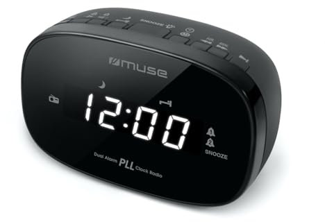 Radio REVEIL Double Alarme Muse M-155-CR - Afficheur Blanc - Radio PLL FM - Double Alarme