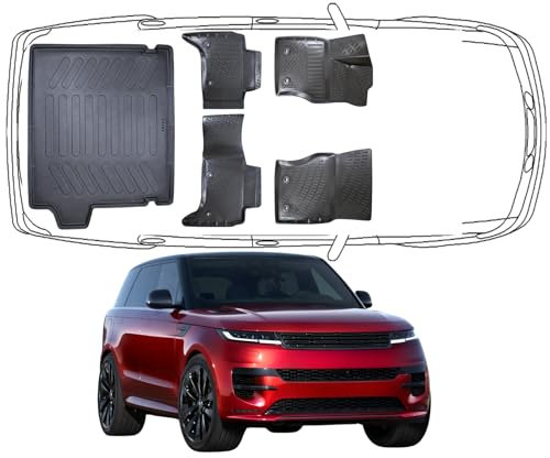 Trimak Passgenau 3D Fussmatten & Kofferraumwanne Auto Set Kompatibel mit Range Rover Sport 2.Gen 2013-2022 Auto Allwetter Zubehör Gummimatten Kofferraumwanne Autos TPE Allwetter Geruchlos rutschfest