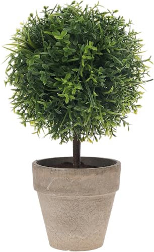 Funzhan 27.5 CM Artificial Boxwood Topiary Potted Plant Decoration Fake Plant Greenery Arrangements in Pot Faux Grass Ball Plant Pot Model Lifelike Vivid Bonsai Ornament Home Cabinet Shelf