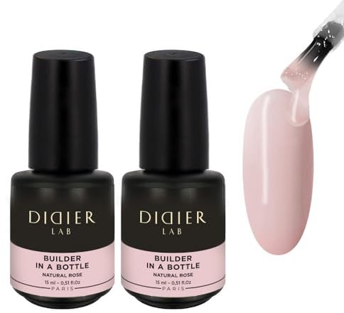 Didier Lab - Premium Nail Builder Gel in a Bottle Natural Rose - Strengthens Natural Nails - LED UV Builder Gel for Nails - Hard Gel Nail Builder for Nail Repair - Nail Gel Extension 2x15ml