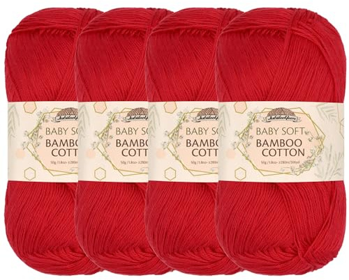 JubileeYarn Baby Soft Bamboo Cotton Yarn - 50g/Skein - Carmine Red - 4 Skeins