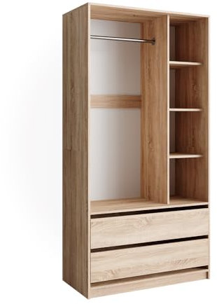 Vicco Kinderkleiderschrank Sonoma Elmo mit 2 Schubladen - 100x200x50 cm aus Spanplatte - Regal für Kinder und Teenager, für platzsparende Organisation im Alltag