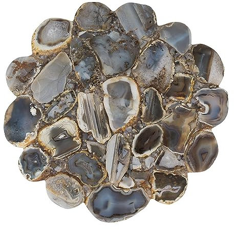 Gifts And Artefacts 35,6 x 35,6 cm runder Nachttisch für Schlafzimmer, Dekoration, dunkelgrauer Achat, Stein, Epoxidharz, Flur-Ecktisch