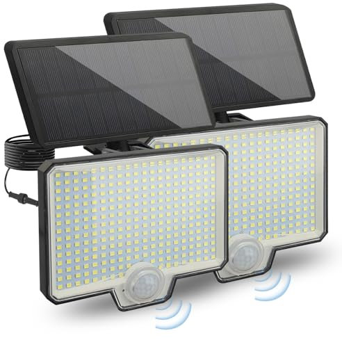 Lampada Solare Esterno, Luce Solare a LED, Lampada Parete con Sensore di Movimento a 294 LED con Batteria Impermeabile IP65 1800 MAh, modalità di Illuminazione, Sensore Sensibile