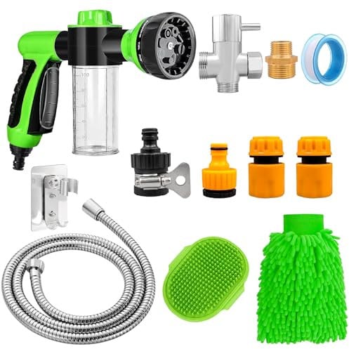 Pup Jet Dog Wash Hose Attachment with Soap Dispenser, Metal 3-Way Shower Diverter&6.6 Ft Long Hose, Dog Shower Attachment for Indoor Outdoor for Pet Showering, Car Wash, Watering Plants & Patio