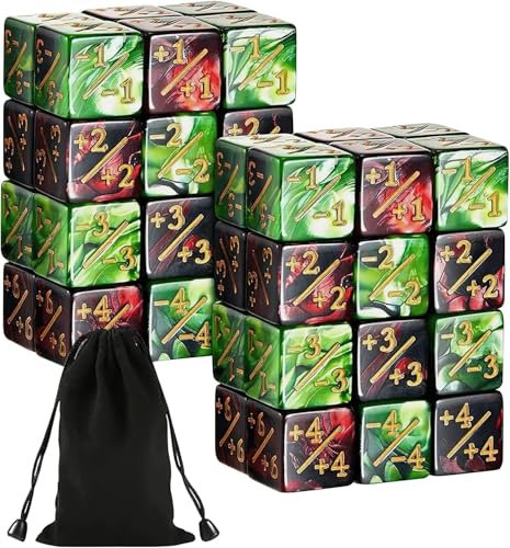 DAKLUNAR 48 Stücke Würfel Zähler, Token Würfel Loyalität Würfel D6 Würfel Kompatibel mit MTG CCG Kartenspiel Zubehör mit Aufbewahrungsbeuteln (Schwarzgrün und Schwarzrot)