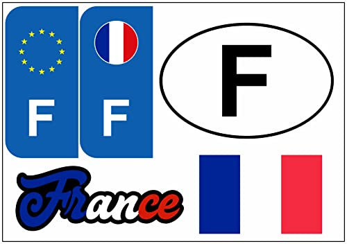 Daged Lot de 5 autocollants de la France - Plaque d'immatriculation étrangère - Pour voiture, moto, motard - Drapeau vinyle KN