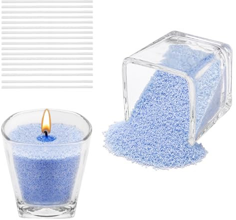 Scentoria Kerzensand 500g, Kerzensand mit Docht, Kerzenwachs Granulat mit 17 Dochte 6 cm, Wachsgranulat für Kerzen, Kerzen Sand, Kerzengranulat für die DIY Kerzenherstellung (Blau)