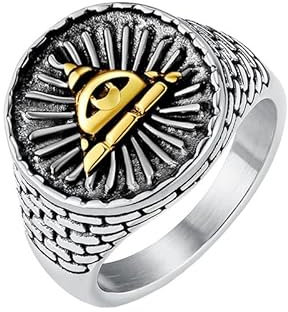 Joievievie Ring Pyramide, Ägyptisches Auge des Horus, Siegelring, rund, Edelstahl, Schmuck für Herren, Edelstahl