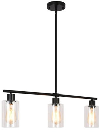PTLYE Lámpara de Isla de Cocina de Estilo Industrial Retro Americano para Restaurante, lámpara de araña de Cristal de Tres Cabezas de Hierro Forjado Simple