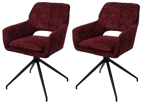 Mendler 2er-Set Esszimmerstuhl HWC-N74 Stoff - Bordeaux | Küchenstuhl, drehbar Auto-Return, Chenille, (490g/m²), Öko-Tex
