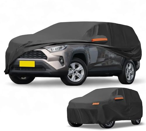 Partuto Housse De Voiture Étanche Toutes Saisons pour Toyota RAV4 1pc | Matériau 190T-PU, Dimensions 470x190x150cm, Bandes Réfléchissantes, Toutes Saisons, Protection Extérieure